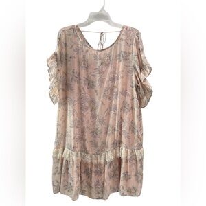 Loft Lace Trims Drop Waist Cutout Victorian Mini Dress Size L Peachy Pink